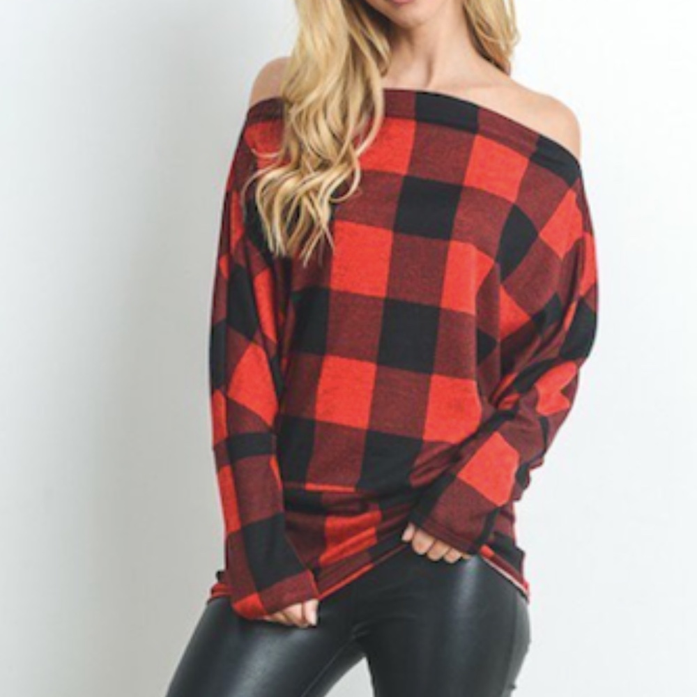 Lumberjack Plaid Off The Shoulder Top